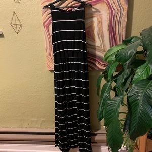 Loft black and white striped maxi dress M